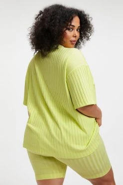 GOOD AMERICAN Tees & Tops RIBBED BOYFRIEND TEE | KEY LIME001