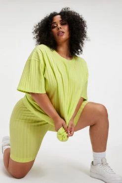 GOOD AMERICAN Tees & Tops RIBBED BOYFRIEND TEE | KEY LIME001