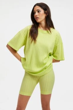 GOOD AMERICAN Tees & Tops RIBBED BOYFRIEND TEE | KEY LIME001