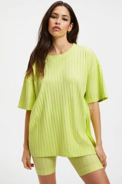 GOOD AMERICAN Tees & Tops RIBBED BOYFRIEND TEE | KEY LIME001