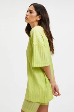 GOOD AMERICAN Tees & Tops RIBBED BOYFRIEND TEE | KEY LIME001
