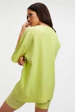 GOOD AMERICAN Tees & Tops RIBBED BOYFRIEND TEE | KEY LIME001