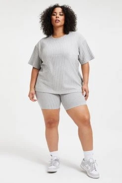 GOOD AMERICAN Tees & Tops RIBBED BOYFRIEND TEE | HEATHER GREY001