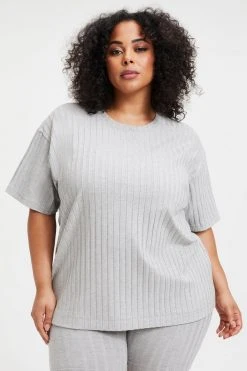 GOOD AMERICAN Tees & Tops RIBBED BOYFRIEND TEE | HEATHER GREY001