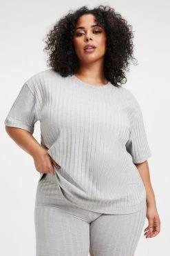 GOOD AMERICAN Tees & Tops RIBBED BOYFRIEND TEE | HEATHER GREY001