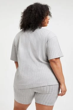 GOOD AMERICAN Tees & Tops RIBBED BOYFRIEND TEE | HEATHER GREY001