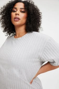 GOOD AMERICAN Tees & Tops RIBBED BOYFRIEND TEE | HEATHER GREY001