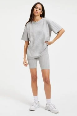 GOOD AMERICAN Tees & Tops RIBBED BOYFRIEND TEE | HEATHER GREY001