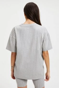 GOOD AMERICAN Tees & Tops RIBBED BOYFRIEND TEE | HEATHER GREY001