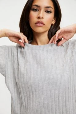 GOOD AMERICAN Tees & Tops RIBBED BOYFRIEND TEE | HEATHER GREY001