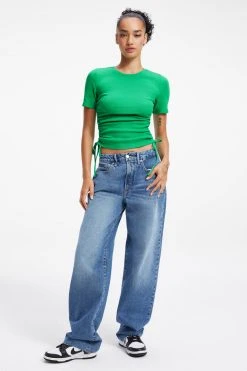 GOOD AMERICAN Tops RUCHED TEE | SUMMER GREEN002