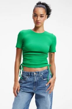 GOOD AMERICAN Tops RUCHED TEE | SUMMER GREEN002