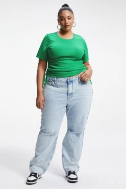 GOOD AMERICAN Tops RUCHED TEE | SUMMER GREEN002
