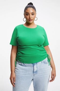 GOOD AMERICAN Tops RUCHED TEE | SUMMER GREEN002