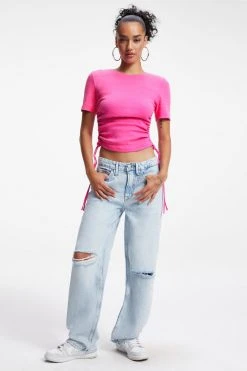GOOD AMERICAN Tops RUCHED TEE | HAWAIIAN PINK001