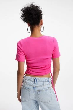 GOOD AMERICAN Tops RUCHED TEE | HAWAIIAN PINK001