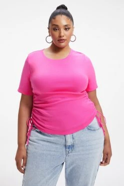 GOOD AMERICAN Tops RUCHED TEE | HAWAIIAN PINK001