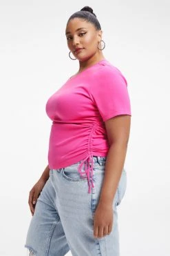 GOOD AMERICAN Tops RUCHED TEE | HAWAIIAN PINK001