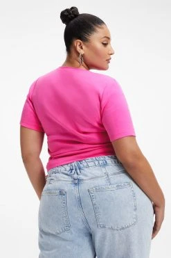 GOOD AMERICAN Tops RUCHED TEE | HAWAIIAN PINK001