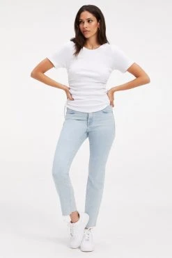 GOOD AMERICAN Tops RUCHED TEE | WHITE001