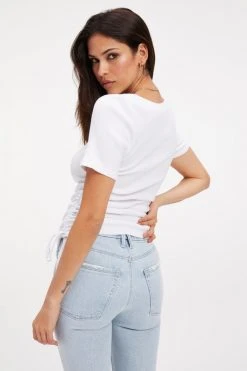 GOOD AMERICAN Tops RUCHED TEE | WHITE001
