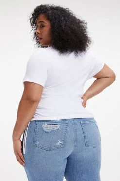 GOOD AMERICAN Tops RUCHED TEE | WHITE001