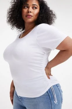GOOD AMERICAN Tops RUCHED TEE | WHITE001