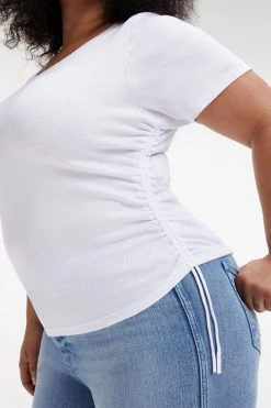 GOOD AMERICAN Tops RUCHED TEE | WHITE001