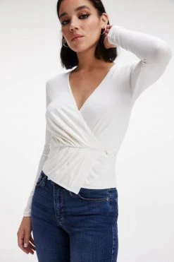 GOOD AMERICAN GOOD TOUCH WRAP TOP | IVORY001 Tops