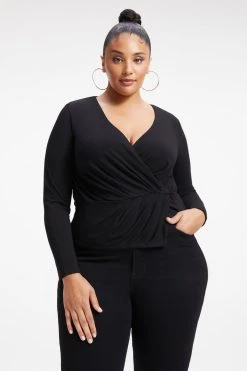 Wholesale 🥰 GOOD AMERICAN Tops GOOD TOUCH WRAP TOP | BLACK001 ⌛ 14 GOOD AMERICAN Tops GOOD TOUCH WRAP TOP | BLACK001