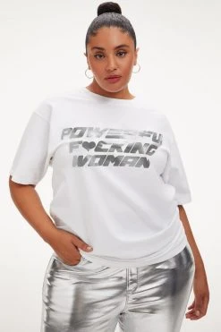 GOOD AMERICAN POWERFUL F*CKING WOMAN TEE | SILVER FOIL001