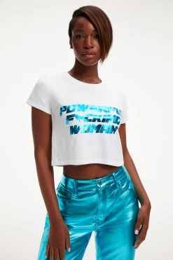 GOOD AMERICAN POWERFUL F*CKING WOMAN CROP TEE | BLUE FOIL001