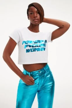 GOOD AMERICAN POWERFUL F*CKING WOMAN CROP TEE | BLUE FOIL001
