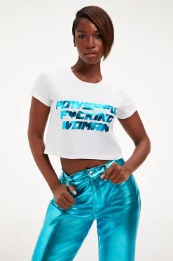 GOOD AMERICAN POWERFUL F*CKING WOMAN CROP TEE | BLUE FOIL001