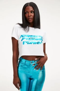 GOOD AMERICAN POWERFUL F*CKING WOMAN CROP TEE | BLUE FOIL001
