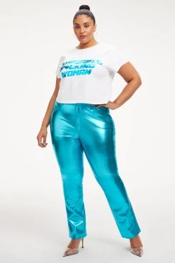 GOOD AMERICAN POWERFUL F*CKING WOMAN CROP TEE | BLUE FOIL001