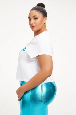 GOOD AMERICAN POWERFUL F*CKING WOMAN CROP TEE | BLUE FOIL001