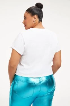 GOOD AMERICAN POWERFUL F*CKING WOMAN CROP TEE | BLUE FOIL001