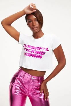 Brand new 🌟 GOOD AMERICAN Tops POWERFUL F*CKING 💯 WOMAN CROP TEE | PINK FOIL001 ⭐ 15 GOOD AMERICAN Tops POWERFUL F*CKING WOMAN CROP TEE | PINK FOIL001