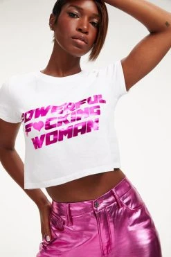 Brand new 🌟 GOOD AMERICAN Tops POWERFUL F*CKING 💯 WOMAN CROP TEE | PINK FOIL001 ⭐ 14 GOOD AMERICAN Tops POWERFUL F*CKING WOMAN CROP TEE | PINK FOIL001