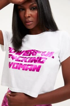 Brand new 🌟 GOOD AMERICAN Tops POWERFUL F*CKING 💯 WOMAN CROP TEE | PINK FOIL001 ⭐ 13 GOOD AMERICAN Tops POWERFUL F*CKING WOMAN CROP TEE | PINK FOIL001