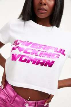 GOOD AMERICAN Tops POWERFUL F*CKING WOMAN CROP TEE | PINK FOIL001