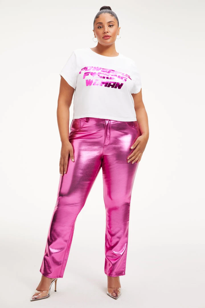 Brand new 🌟 GOOD AMERICAN Tops POWERFUL F*CKING 💯 WOMAN CROP TEE | PINK FOIL001 ⭐ 10 GOOD AMERICAN Tops POWERFUL F*CKING WOMAN CROP TEE | PINK FOIL001
