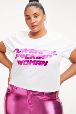 Brand new 🌟 GOOD AMERICAN Tops POWERFUL F*CKING 💯 WOMAN CROP TEE | PINK FOIL001 ⭐ 17 GOOD AMERICAN Tops POWERFUL F*CKING WOMAN CROP TEE | PINK FOIL001