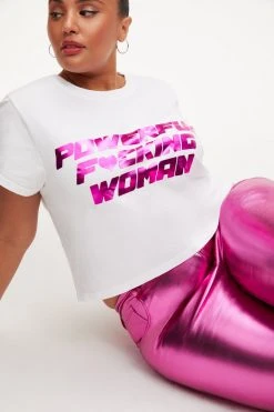 GOOD AMERICAN Tops POWERFUL F*CKING WOMAN CROP TEE | PINK FOIL001