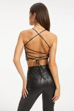 Outlet 🛒 GOOD AMERICAN Tops BETTER THAN LEATHER VACAY TOP | BLACK001 ⌛ 25 GOOD AMERICAN Tops BETTER THAN LEATHER VACAY TOP | BLACK001