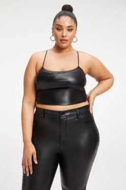 Outlet 🛒 GOOD AMERICAN Tops BETTER THAN LEATHER VACAY TOP | BLACK001 ⌛ 16 GOOD AMERICAN Tops BETTER THAN LEATHER VACAY TOP | BLACK001