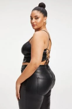 Outlet 🛒 GOOD AMERICAN Tops BETTER THAN LEATHER VACAY TOP | BLACK001 ⌛ 17 GOOD AMERICAN Tops BETTER THAN LEATHER VACAY TOP | BLACK001