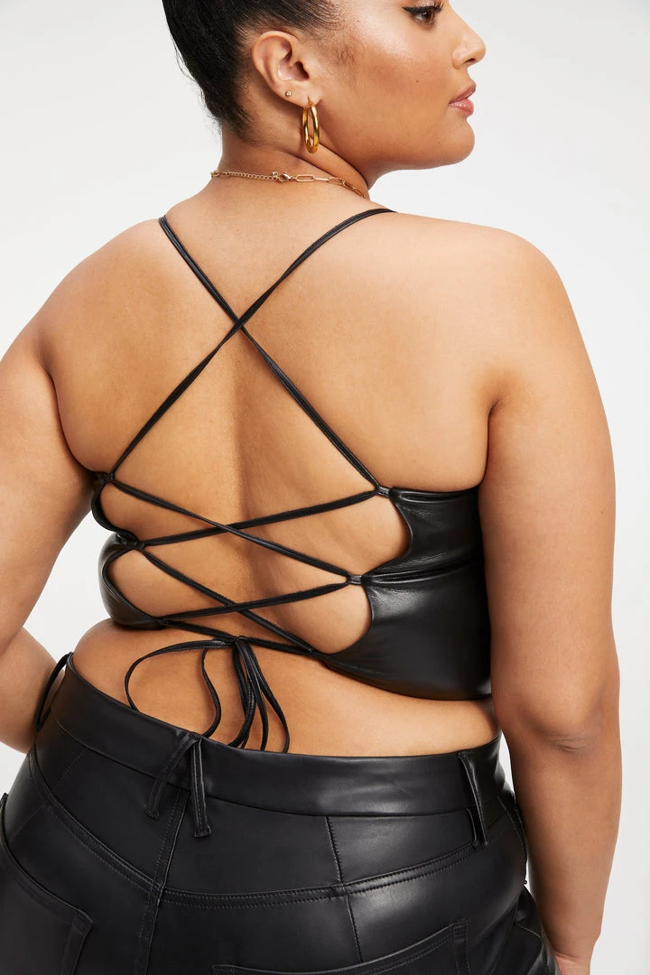 Outlet 🛒 GOOD AMERICAN Tops BETTER THAN LEATHER VACAY TOP | BLACK001 ⌛ 6 GOOD AMERICAN Tops BETTER THAN LEATHER VACAY TOP | BLACK001