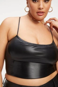 GOOD AMERICAN Tops BETTER THAN LEATHER VACAY TOP | BLACK001